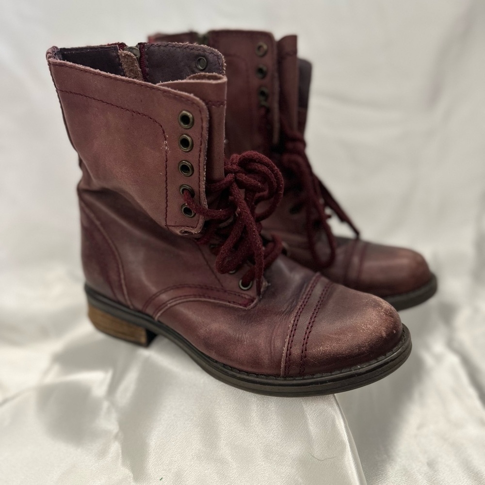 Steve Madden Maroon Leather Combat Boots